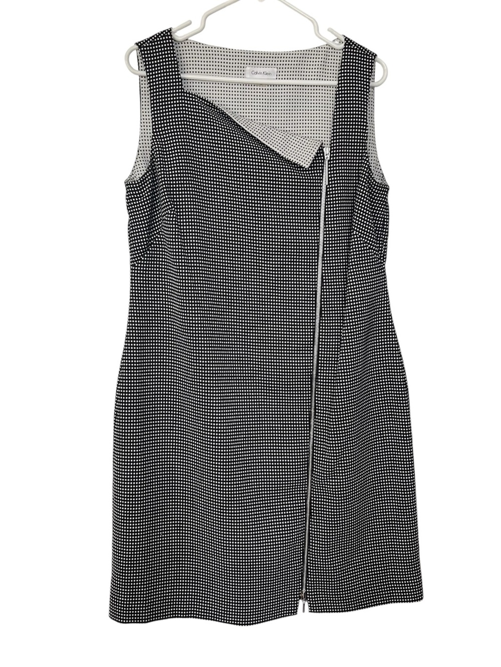 Calvin Klein Black & White Asymmetrical Zip Midi Dress